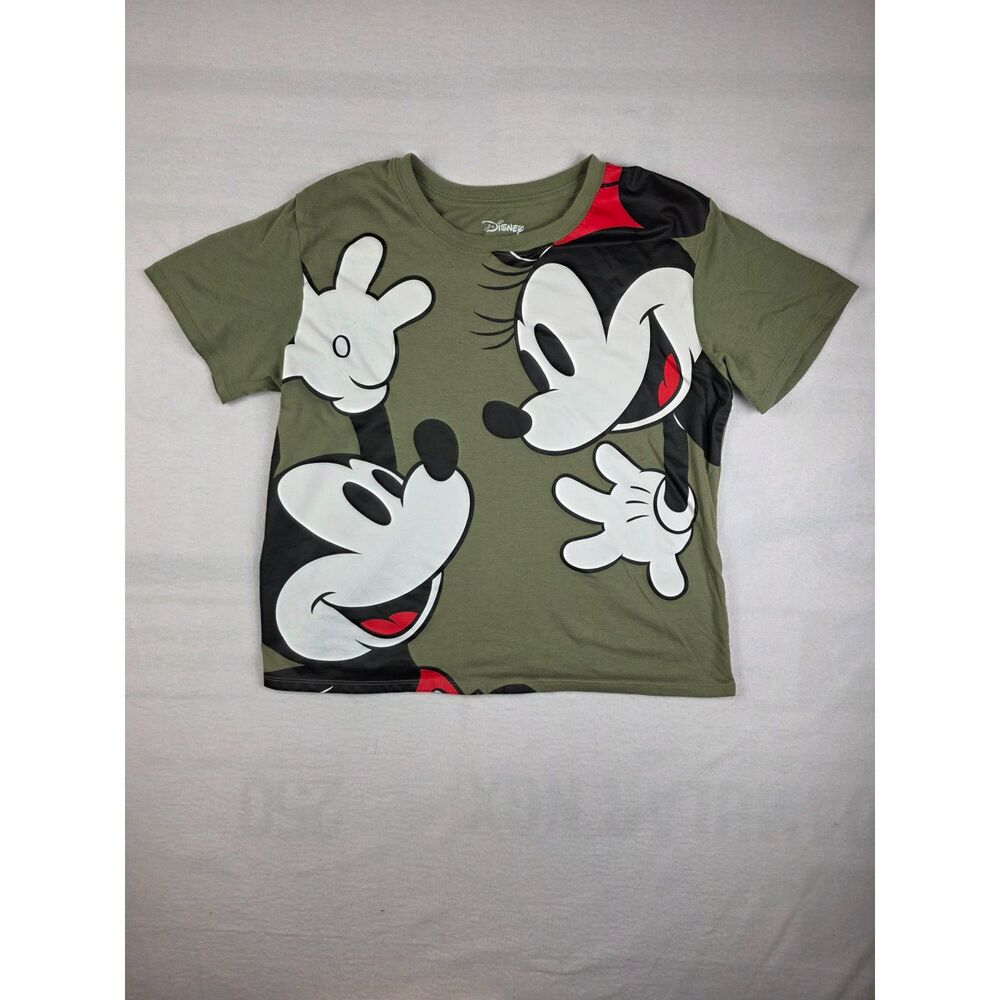 Olive Green Disney T-shirt large-scale print of Mickey and Minnie Mouse Women Xl